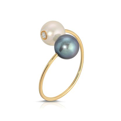 Pearl, Black Pearl & Diamond Ring in 9ct Gold