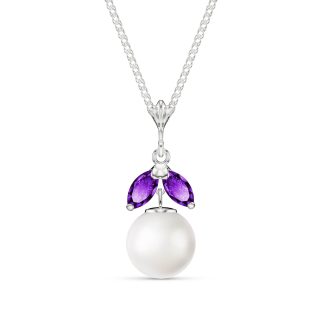 Pearl & Amethyst Jessica Timeless Petal Pendant Necklace in 9ct White Gold