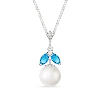 Pearl & Blue Topaz Jessica Timeless Petal Pendant Necklace in 9ct White Gold