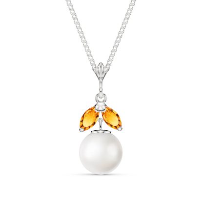 Pearl & Citrine Jessica Timeless Petal Pendant Necklace in 9ct White Gold