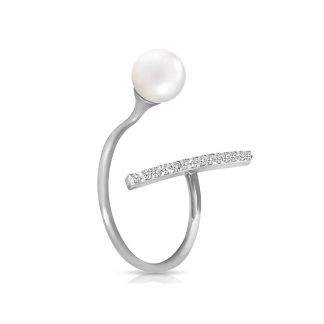 Pearl & Diamond Harper Asymmetric Open Ring in 9ct White Gold