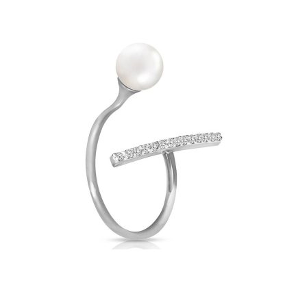 Pearl & Diamond Harper Asymmetric Open Ring in 9ct White Gold