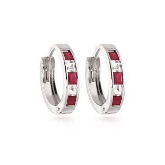 Ruby & White Topaz Isabelle Mosaic Huggie Earrings in 9ct White Gold