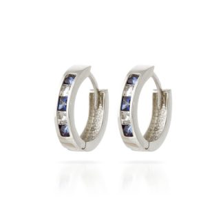 Sapphire & White Topaz Isabelle Mosaic Huggie Earrings in 9ct White Gold