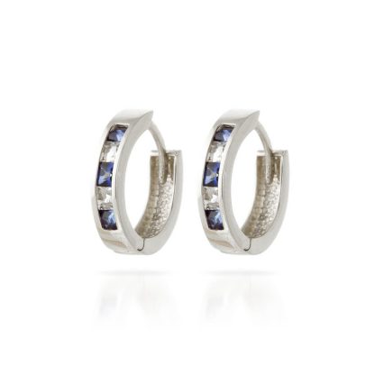 Sapphire & White Topaz Isabelle Mosaic Huggie Earrings in 9ct White Gold