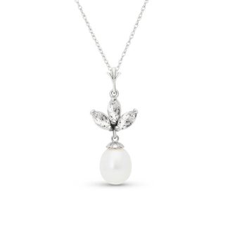 White Topaz & Pearl Maura Timeless Petal Pendant Necklace in 9ct White Gold