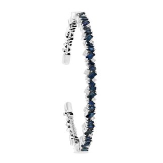 18ct White Gold Dark Blue Sapphire & 0.30cttw Diamond Frenzy Bangle