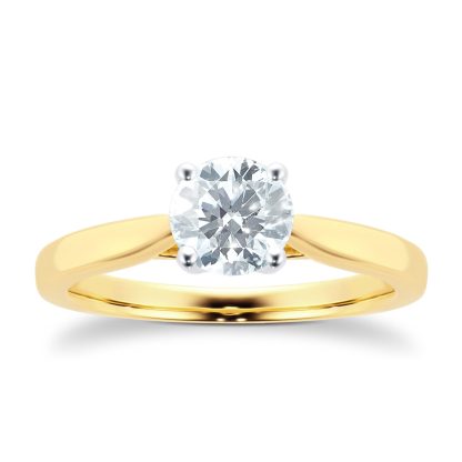 18ct Yellow Gold Brilliant Cut 0.70 Carat 88 Facet Diamond Ring - Ring Size M.5