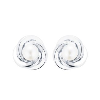 9ct White Gold and Pearl Knot Stud Earrings