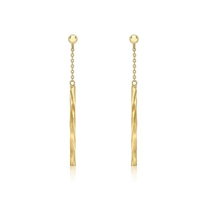 9ct Yellow Gold 3mm x 41.5mm Chain and Faceted Bar Drop Earrings