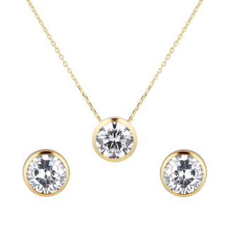 9ct Yellow Gold Bezel Set Pendant & Earring Set