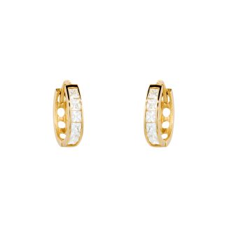 9ct Yellow Gold Cubic Zirconia Huggie Hoop Earrings