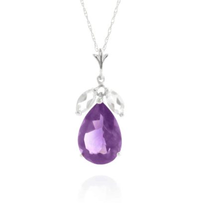 Amethyst & White Topaz Milan Petal Drop Pendant Necklace in 9ct White Gold