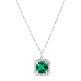 Emerald & Diamond Imogen Statement Halo Pendant Necklace in 9ct White Gold, Small