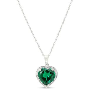 Emerald & Diamond Melody Signature Halo Pendant Necklace in 9ct White Gold