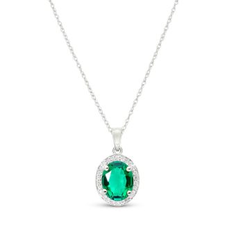 Emerald & Diamond Petite Eve Halo Pendant Necklace in 9ct White Gold