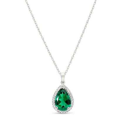 Emerald & Diamond Prominent Skyler Exquisite Halo Pendant Necklace in 9ct White Gold