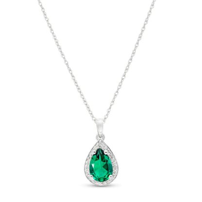 Emerald & Diamond Skyler Exquisite Halo Pendant Necklace in 9ct White Gold, Small