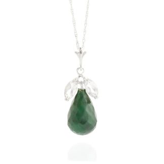 Emerald & White Topaz Jessica Petal Pendant Necklace in 9ct White Gold