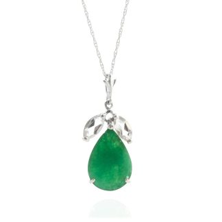 Emerald & White Topaz Milan Petal Drop Pendant Necklace in 9ct White Gold