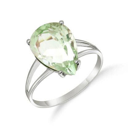 Green Amethyst Audrey Classic Signature Ring in 9ct White Gold