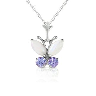 Opal & Tanzanite Mariah Delicate Butterfly Pendant Necklace in 9ct White Gold