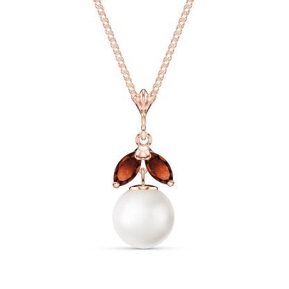 Pearl & Garnet Jessica Timeless Petal Pendant Necklace in 9ct Rose Gold