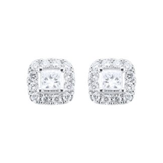 9ct White Gold 0.34ct Diamond Princess Cut Halo Stud Earrings