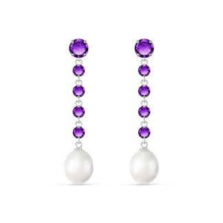 Amethyst & Pearl Alice Feminine Drop Earrings in 9ct White Gold