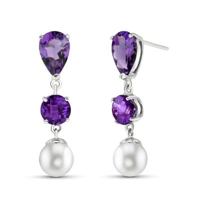 Amethyst & Pearl Marci Trio Drop Earrings in 9ct White Gold