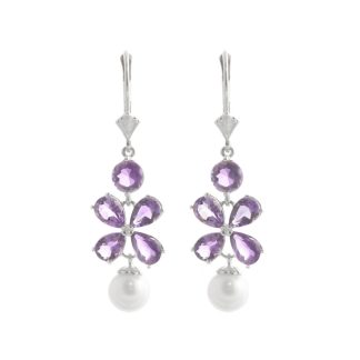 Amethyst & Pearl Mariah Signature Blossom Earrings in 9ct White Gold