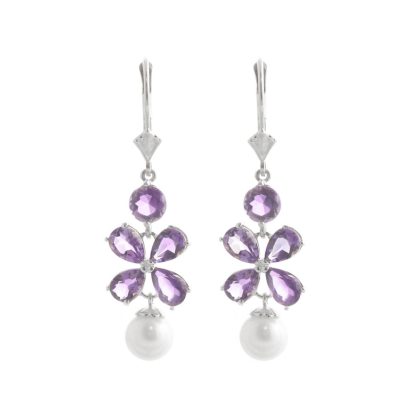 Amethyst & Pearl Mariah Signature Blossom Earrings in 9ct White Gold