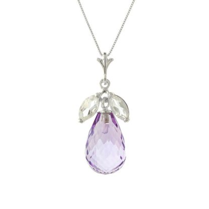 Amethyst & White Topaz Jessica Petal Pendant Necklace in 9ct White Gold