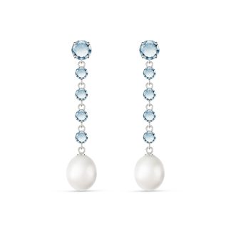 Aquamarine & Pearl Alice Feminine Drop Earrings in 9ct White Gold