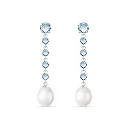 Aquamarine & Pearl Alice Feminine Drop Earrings in 9ct White Gold