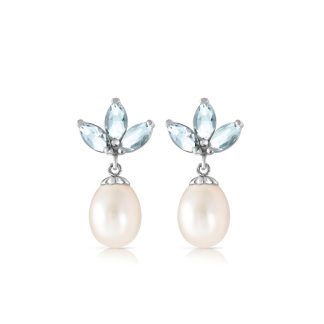 Aquamarine & Pearl Maura Timeless Petal Drop Earrings in 9ct White Gold