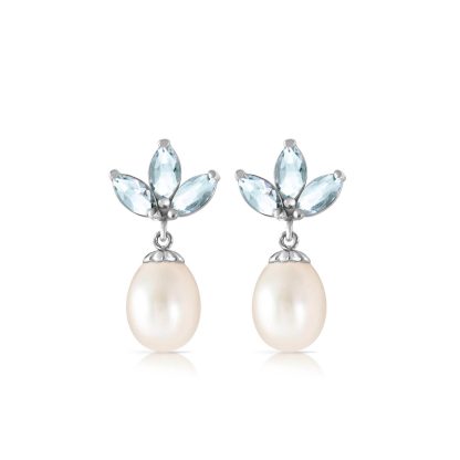 Aquamarine & Pearl Maura Timeless Petal Drop Earrings in 9ct White Gold