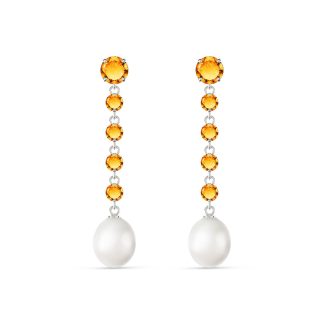 Citrine & Pearl Alice Feminine Drop Earrings in 9ct White Gold