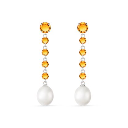 Citrine & Pearl Alice Feminine Drop Earrings in 9ct White Gold