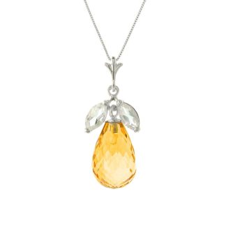 Citrine & White Topaz Jessica Petal Pendant Necklace in 9ct White Gold