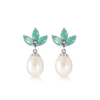 Emerald & Pearl Maura Timeless Petal Drop Earrings in 9ct White Gold