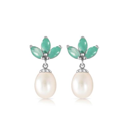 Emerald & Pearl Maura Timeless Petal Drop Earrings in 9ct White Gold