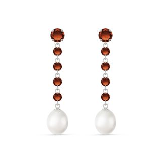 Garnet & Pearl Alice Feminine Drop Earrings in 9ct White Gold