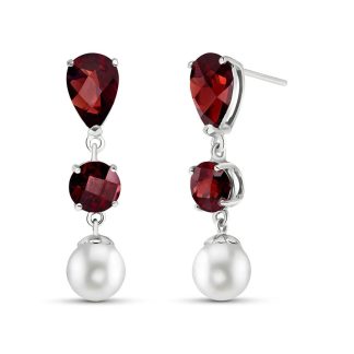 Garnet & Pearl Marci Trio Drop Earrings in 9ct White Gold