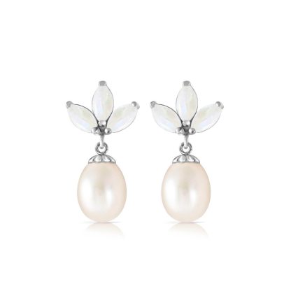 Opal & Pearl Maura Timeless Petal Drop Earrings in 9ct White Gold