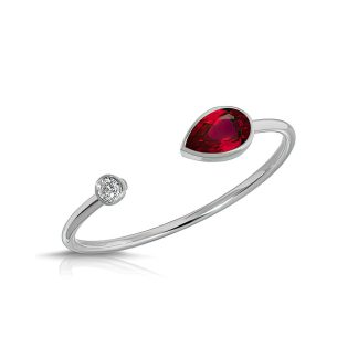 Pear Cut Ruby & Diamond Ring in 9ct White Gold