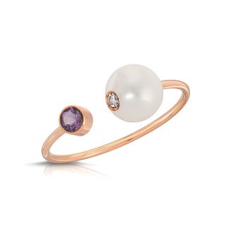 Pearl, Amethyst & Diamond Ring in 9ct Rose Gold