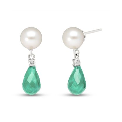 Pearl, Emerald & Diamond Ella Dimensional Chandelier Earrings in 9ct White Gold