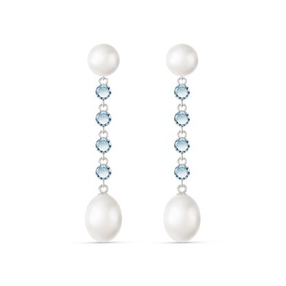 Pearl & Aquamarine Alice Feminine Drop Earrings in 9ct White Gold