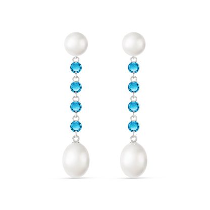 Pearl & Blue Topaz Alice Feminine Drop Earrings in 9ct White Gold